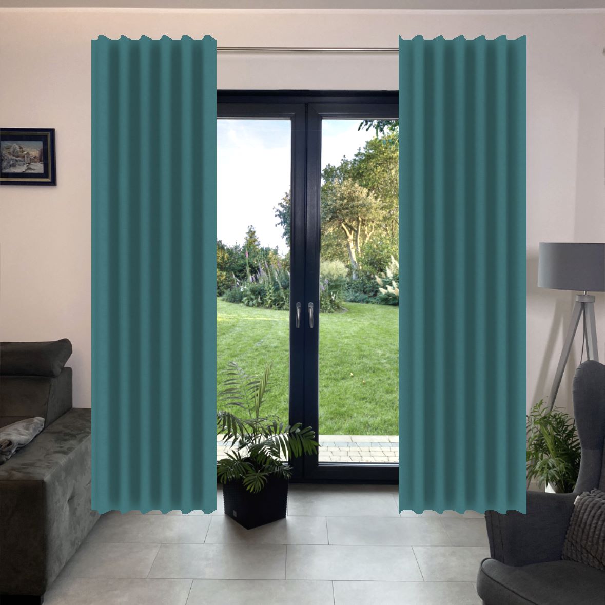 visualisation of a drape against a photo of the window